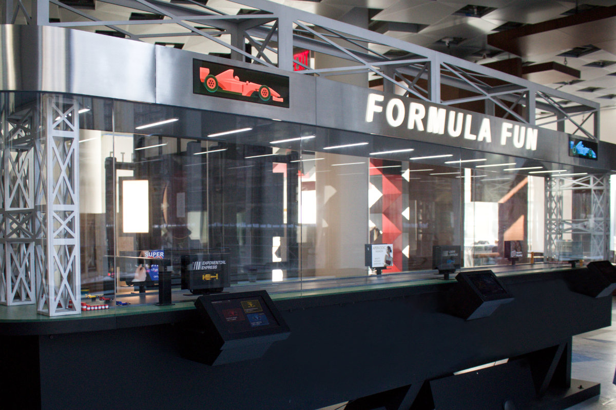 Formula Fun exhibit installation at the National Museum of Mathematics